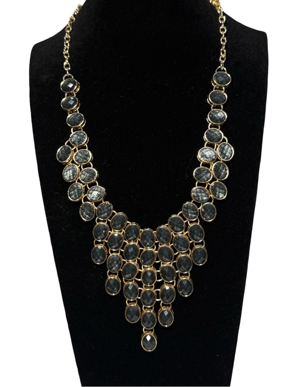 🔆🔅 STUNNING Gold-Plated Statement Necklace with Dark‎ Faceted Stones 🔅🔆